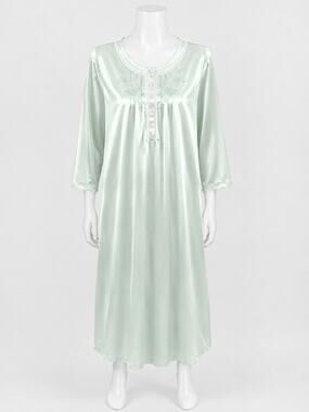 Mint Green Satin Nightgown Embroidered Lace Trim Long Sleeve NWT 1X